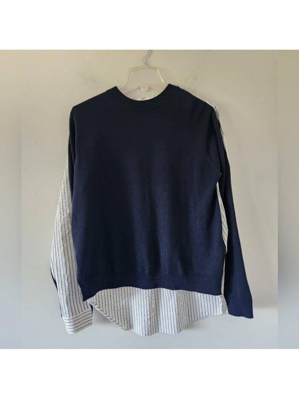 TIBI | Sweater Shirt Wool Cotton Navy Striped Metallic Sz XXS